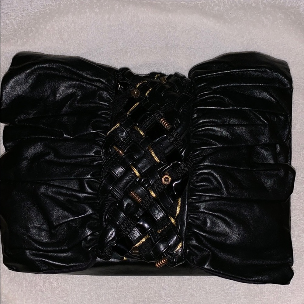 Cynthia Matthews black leather handbag